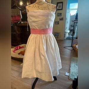 Fiandaca Charming White and Pink Dress small with attached crinoline vintage